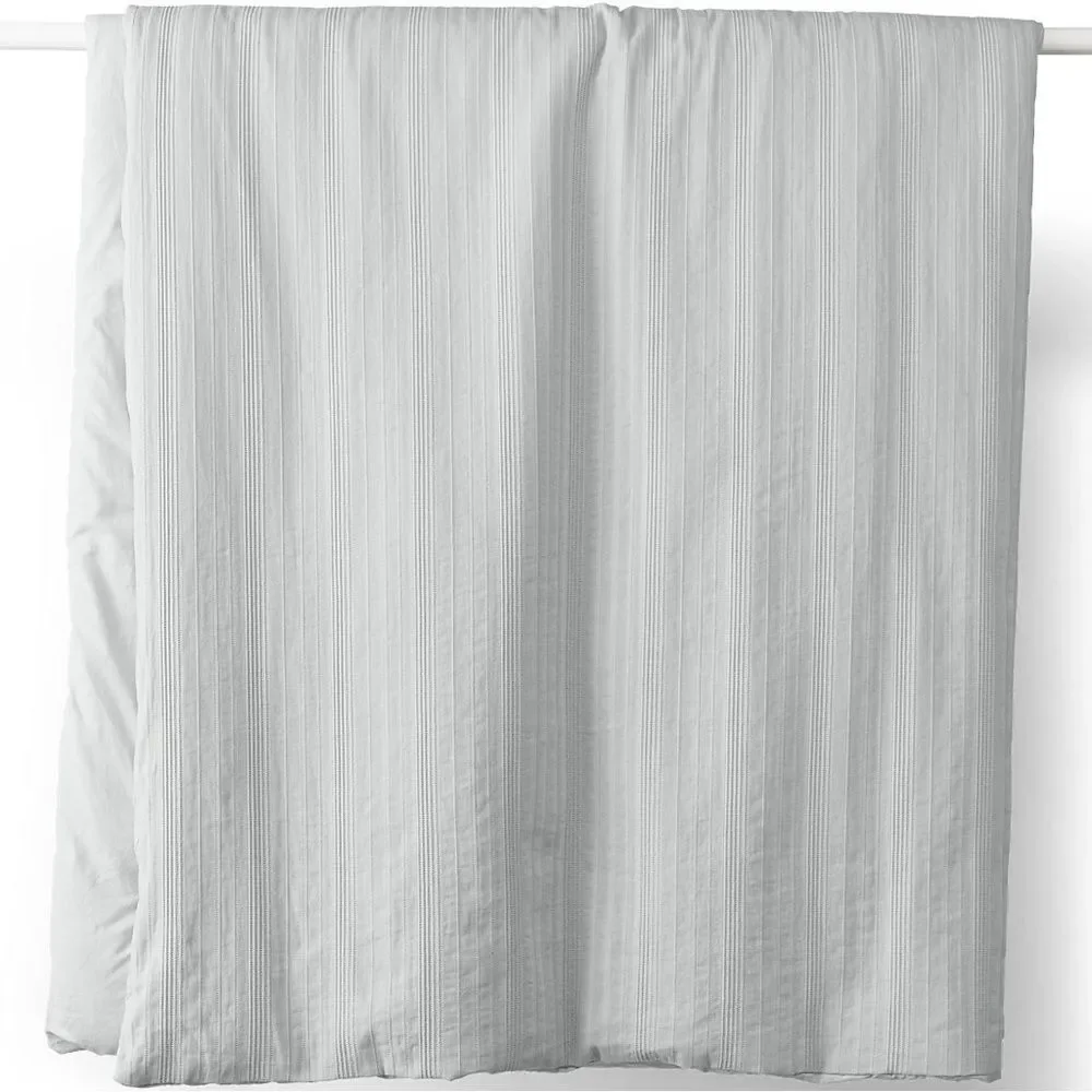 Land's End Cotton King Size Luxury Comforter 100% Cotton Quilted Fog Stripe King